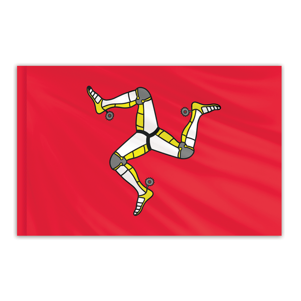 Global Flags Unlimited Isle of Man Indoor Nylon Flag 3'x5' with Gold Fringe 202372F